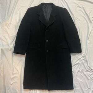Bill Blass Vintage 90s Men's Wool Black Overcoat, Size Large, Winter Workwear